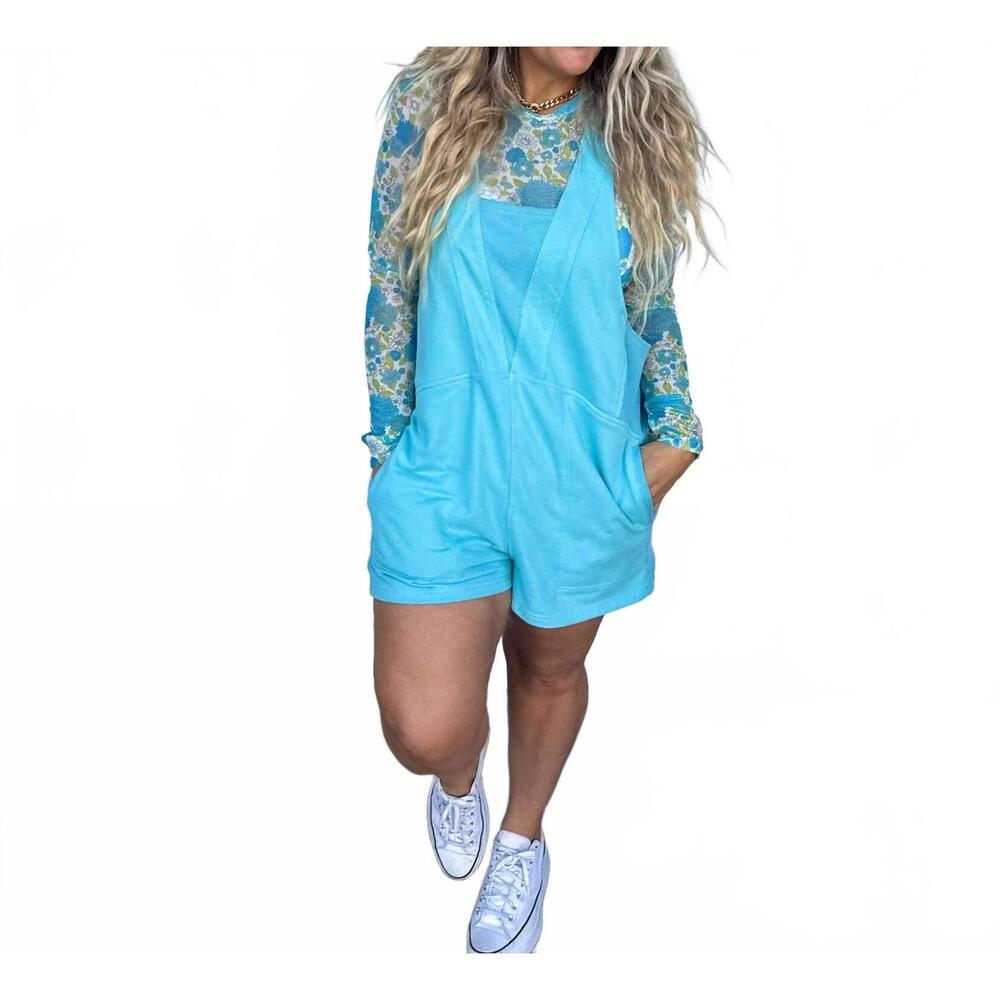 NEW BABE & TESS beach please romper in blue